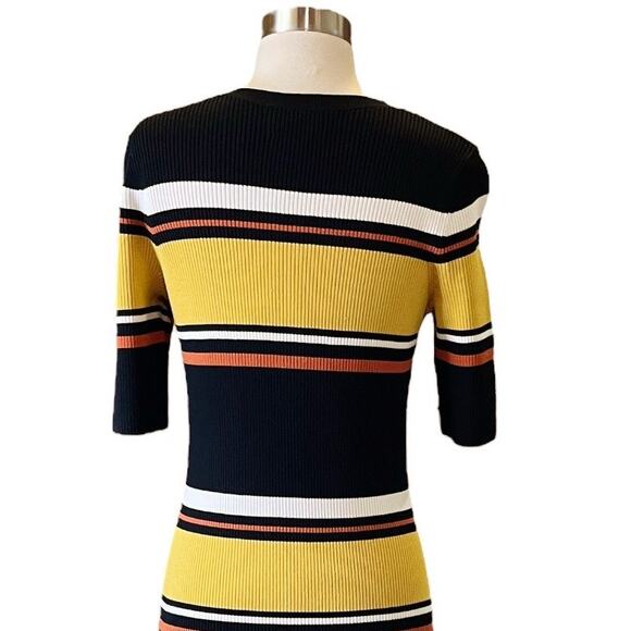 INTERMIX Wyatt Rib Knit Dress Striped Sweater Midi Half Sleeves Crew Medium EUC - Picture 6 of 15